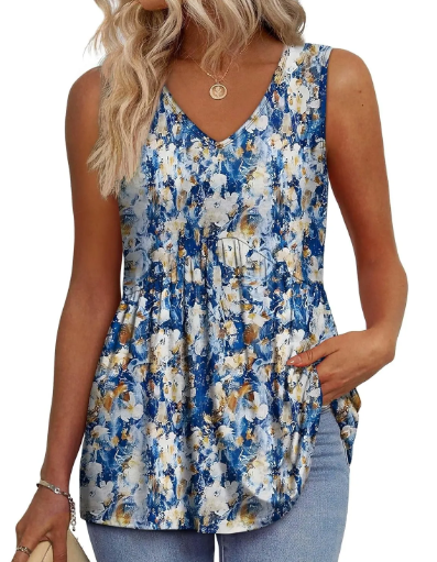 Women's V Neck Printed Tank Top