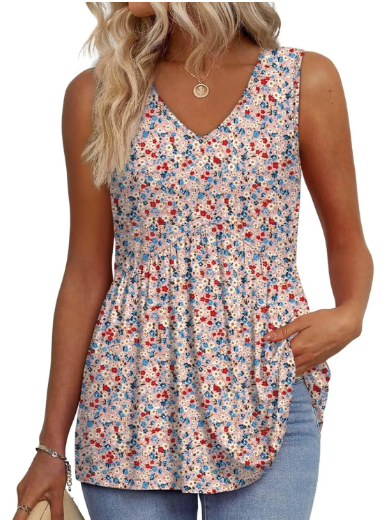 Women's V Neck Printed Tank Top